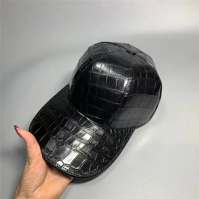 TREKHE | Elite Alligator Belly Skin Cap – Echtes exotisches Leder, schwarzer Snapback
