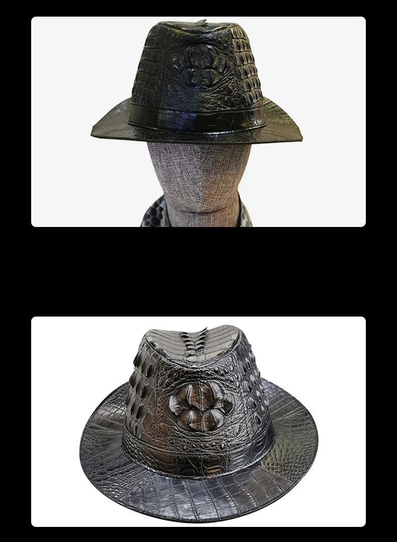 TREKHE | Royal Crocodile Fedora – Black Wide-Brim Luxury Hat