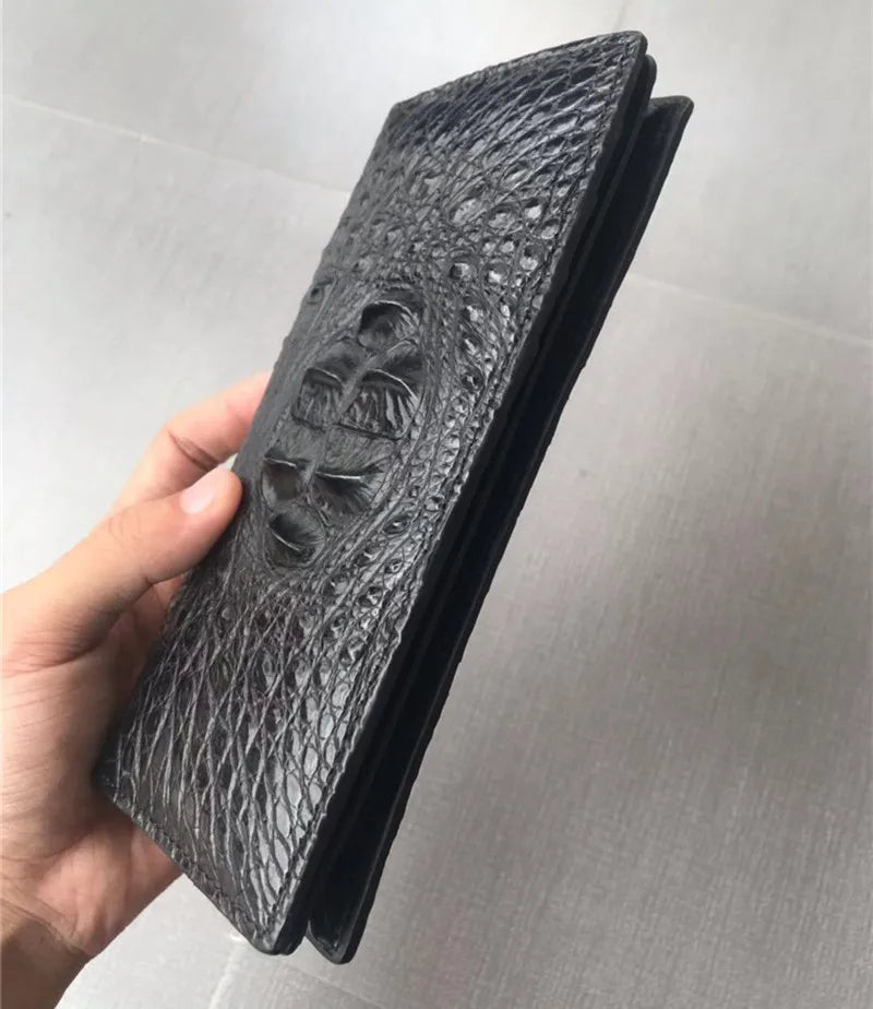 TREKHE | Sovereign Crocodile Long Wallet – Zweifach faltbare Clutch mit charakteristischer Textur