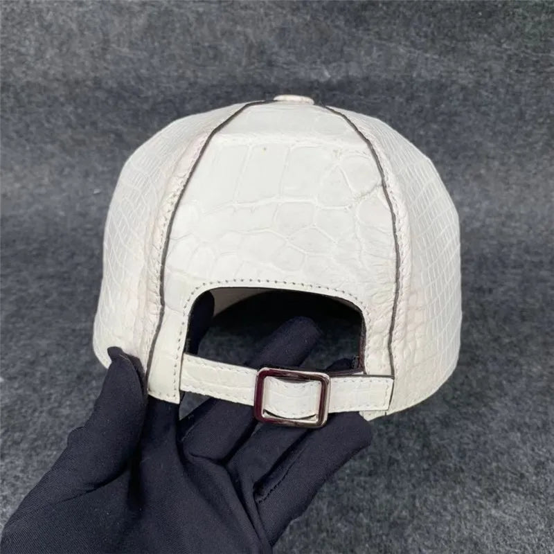 TREKHE | Imperial White Crocodile Cap – Snapback aus echtem Bauchleder