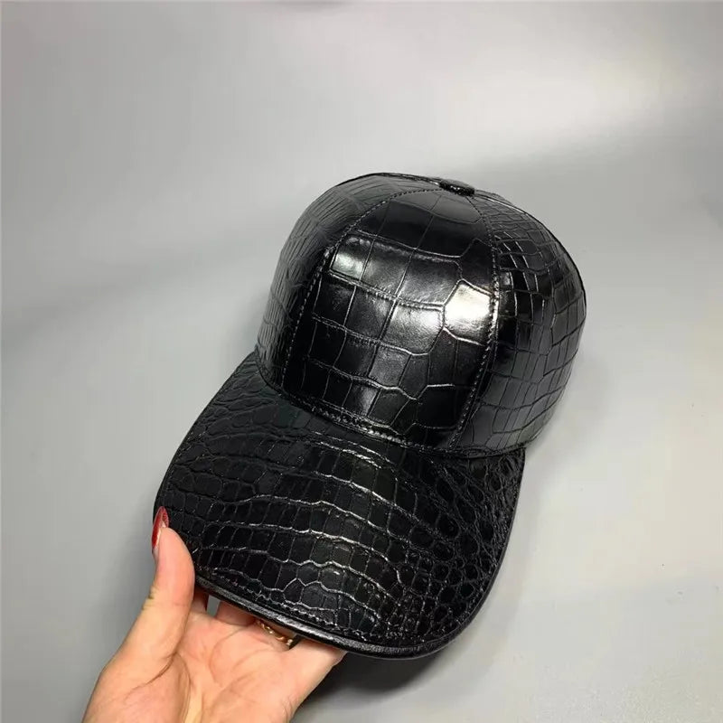 TREKHE | Elite Alligator Belly Skin Cap – Echtes exotisches Leder, schwarzer Snapback