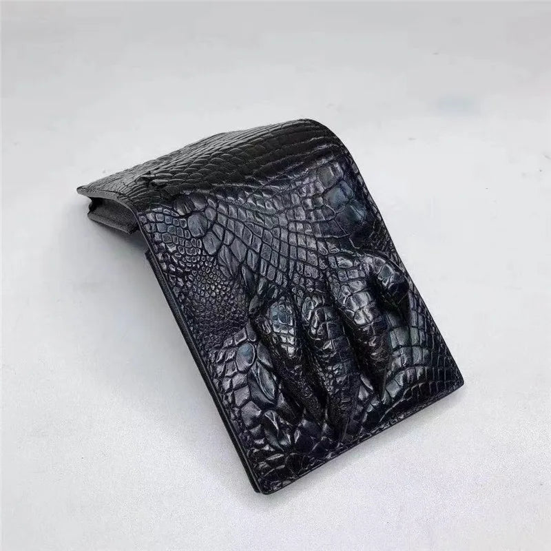 TREKHE | Kurze Herrenbrieftasche aus echtem Leder mit Krokodilkrallenmuster