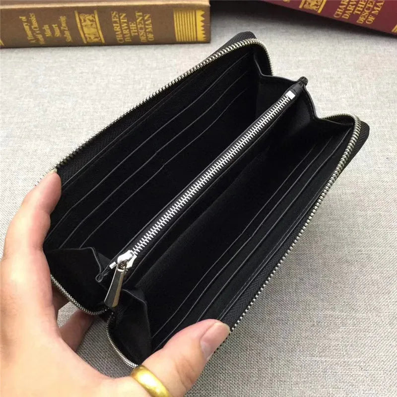 TREKHE | Klassische Geldbörse aus Straußenleder mit Reißverschluss – Lange Clutch für Herren, echtes exotisches Leder