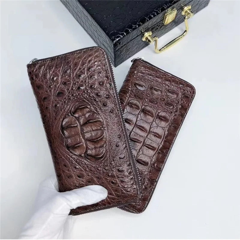 TREKHE | Core Crocodile Zipper Wallet – Langer Leder-Organizer fürs Business