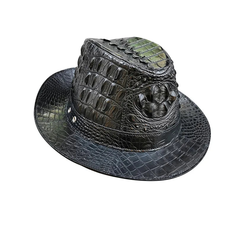 TREKHE | Royal Crocodile Fedora – Black Wide-Brim Luxury Hat