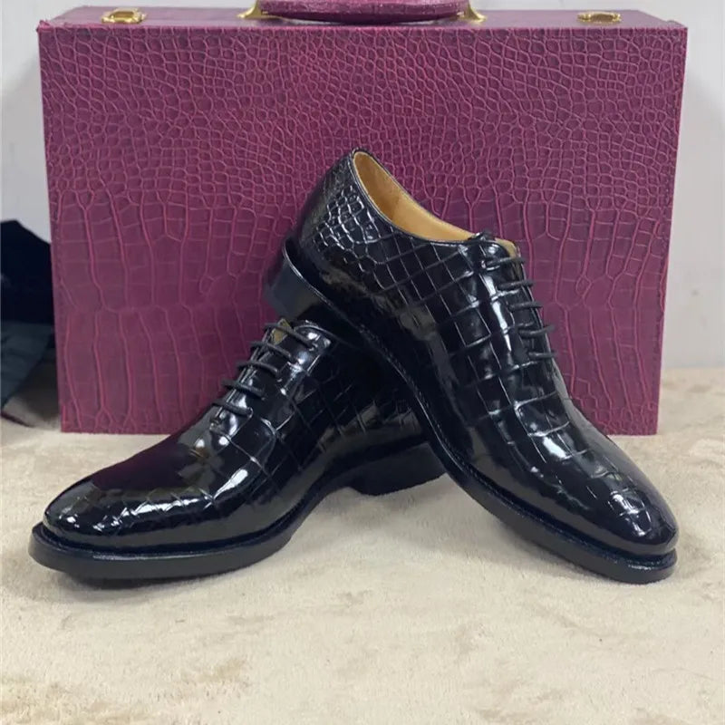 TREKHE | Prestige Square Oxford – 100% Handmade with Authentic Crocodile Belly Leather & Cowskin Sole