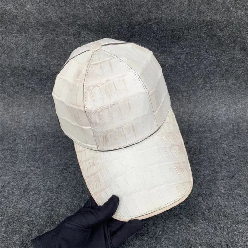 TREKHE | Imperial White Crocodile Cap – Snapback aus echtem Bauchleder