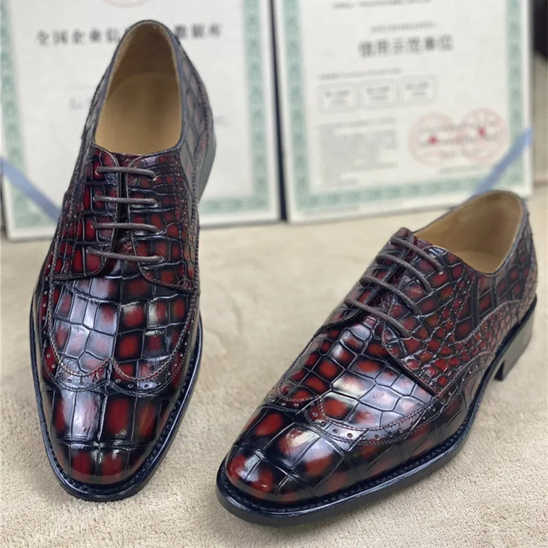 TREKHE | Prestige Artisan Brogue – Hand-Painted Oxford in Genuine Crocodile Belly Leather