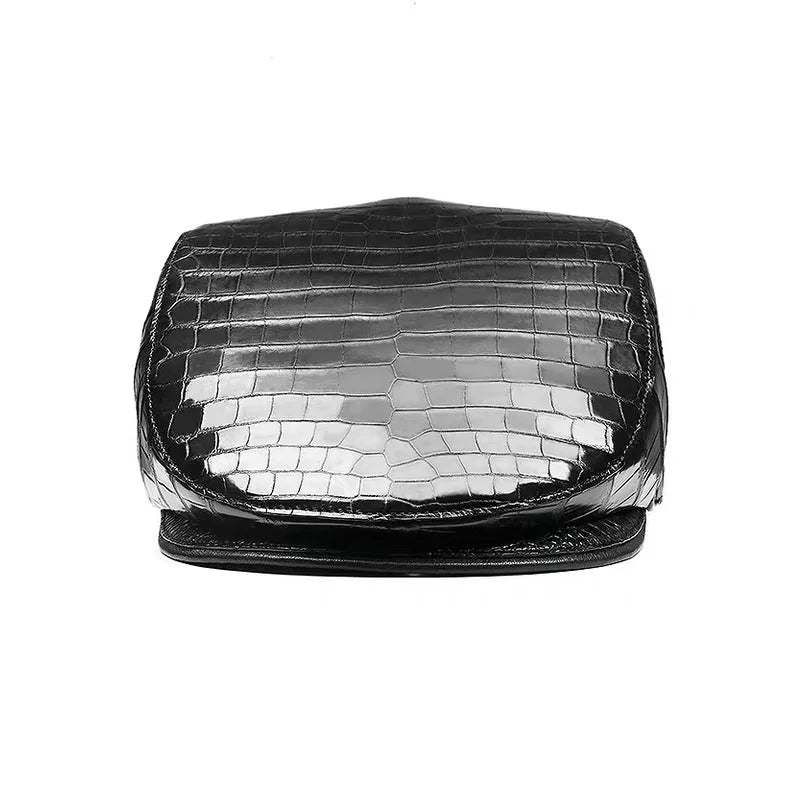 TREKHE | Elite Crocodile Golf Cap – Black Leather Newsboy Style