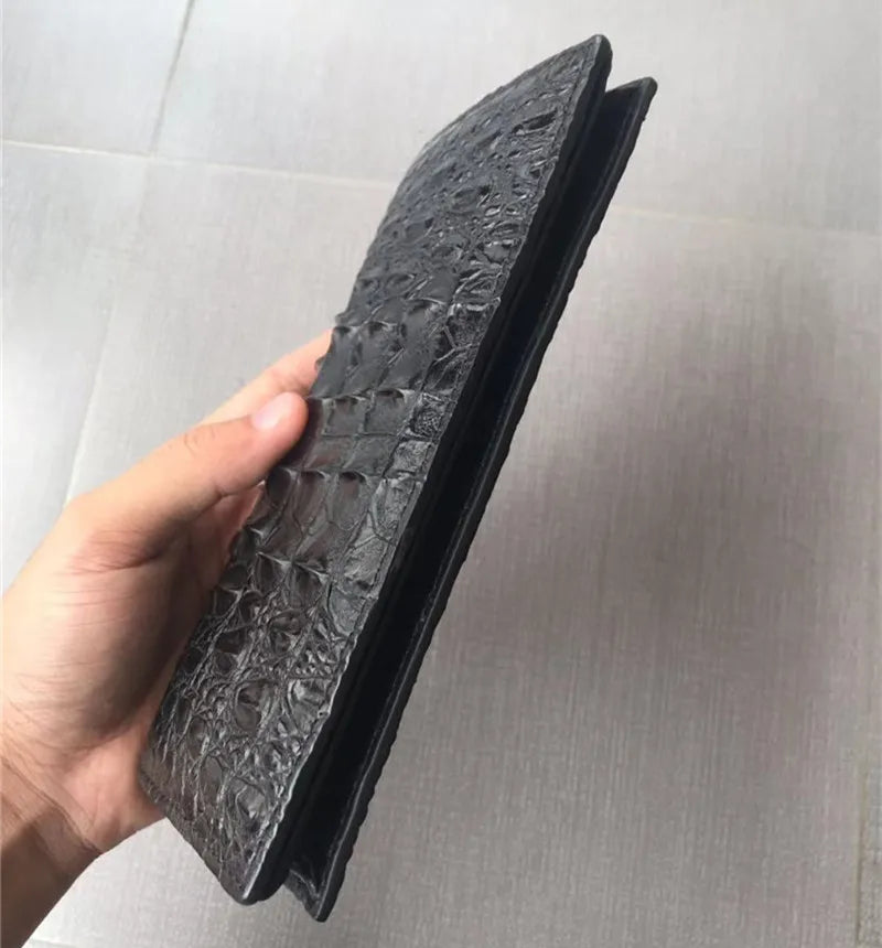 TREKHE | Imperial Crocodile Long Wallet – Zweifach faltbarer Organizer aus exotischem Leder