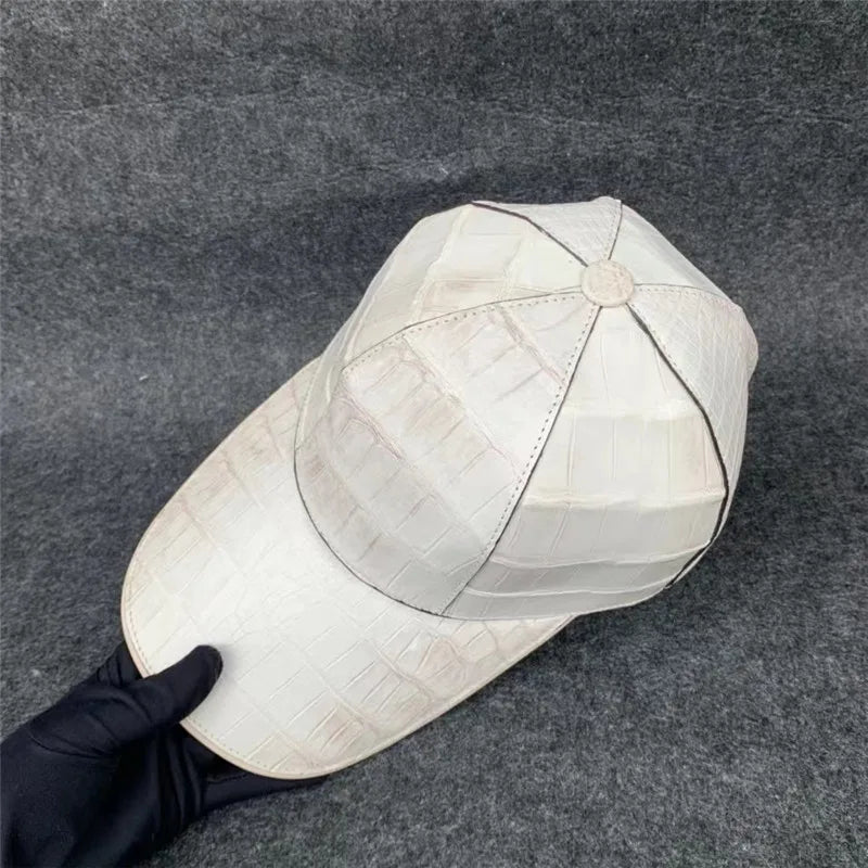 TREKHE | Imperial White Crocodile Cap – Snapback aus echtem Bauchleder