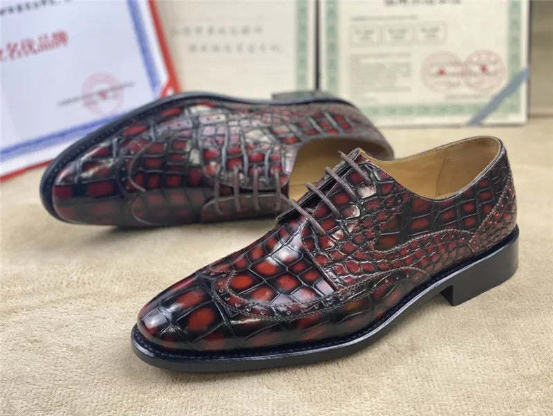 TREKHE | Prestige Artisan Brogue – Hand-Painted Oxford in Genuine Crocodile Belly Leather
