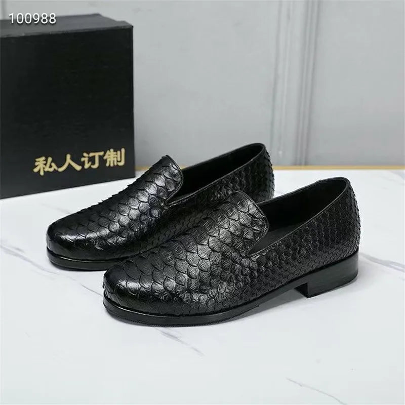 TREKHE | Schwarzer Loafer aus Schlangenleder – Echtes Leder, Goodyear-Handwerkskunst
