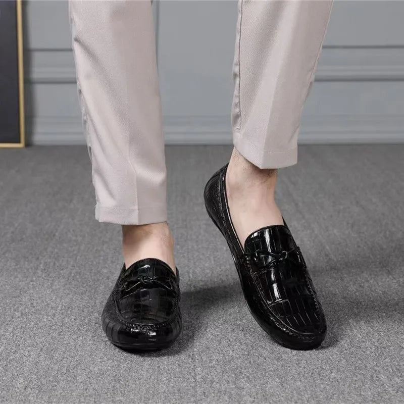 TREKHE | Klassische Loafer aus Krokodilleder – Echtes exotisches Leder, schwarze Slipper für Herren