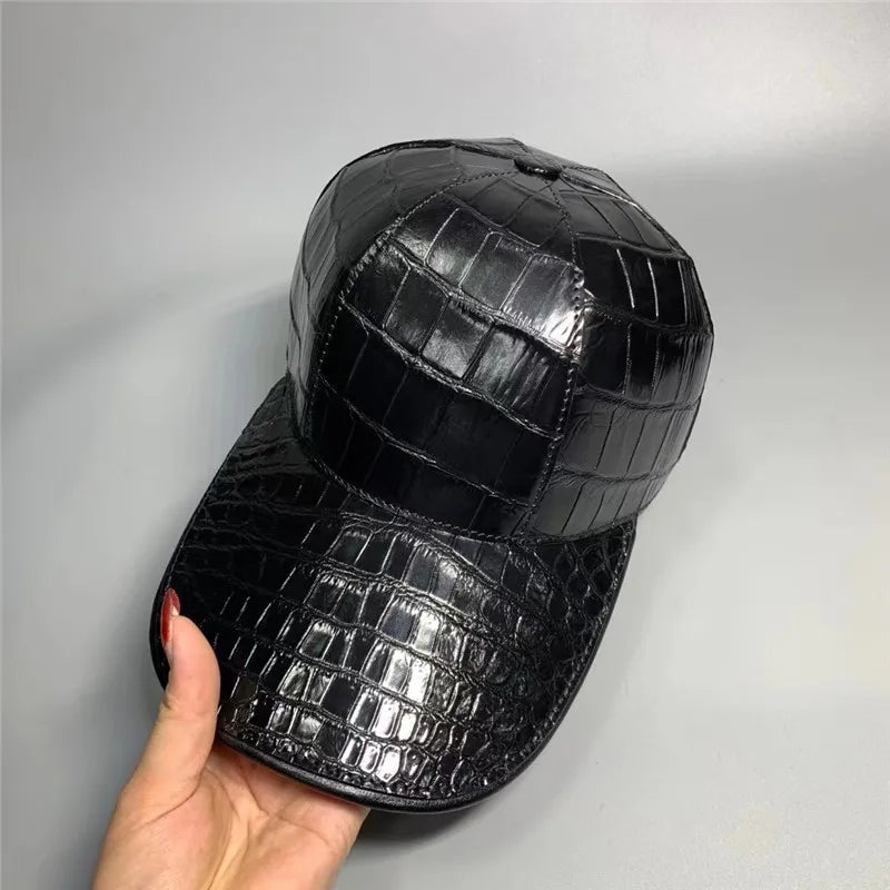 TREKHE | Elite Alligator Belly Skin Cap – Echtes exotisches Leder, schwarzer Snapback