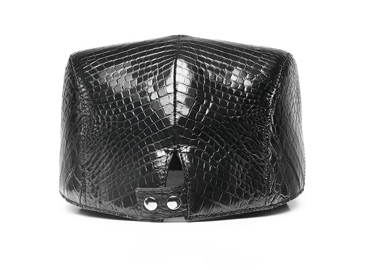 TREKHE | Elite Crocodile Golf Cap – Black Leather Newsboy Style