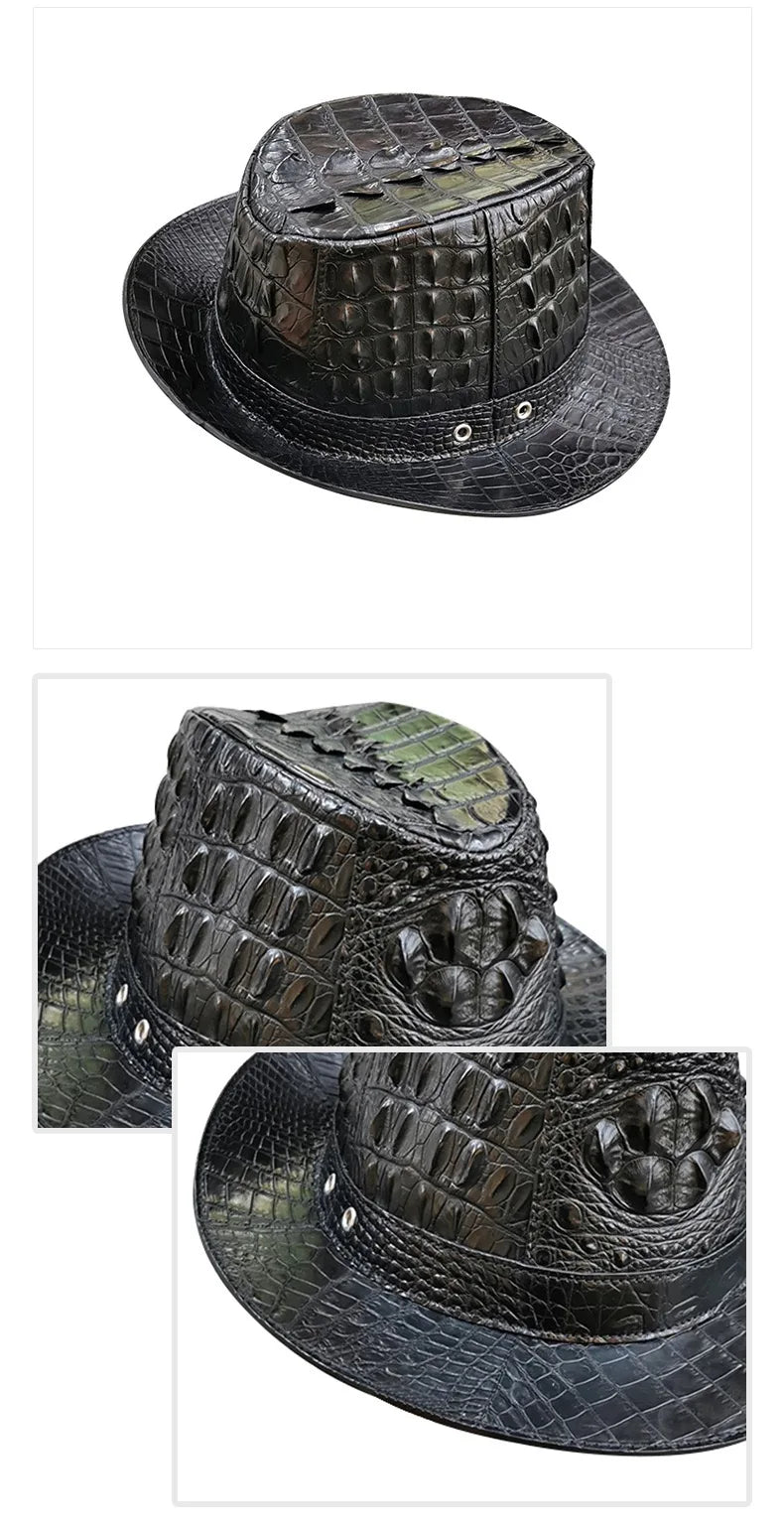 TREKHE | Royal Crocodile Fedora – Black Wide-Brim Luxury Hat