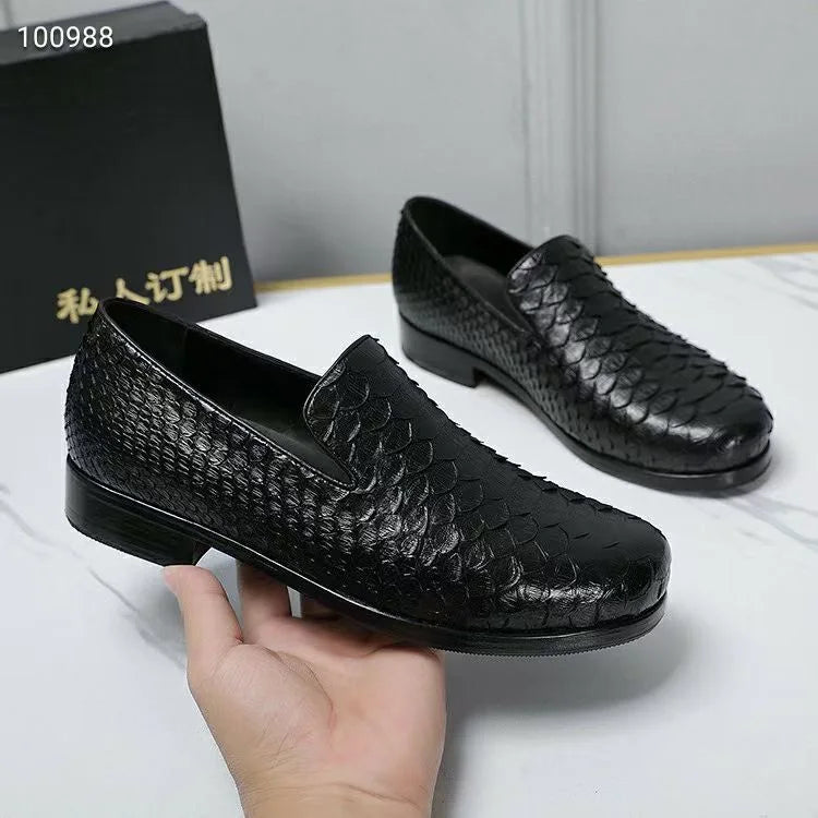 TREKHE | Schwarzer Loafer aus Schlangenleder – Echtes Leder, Goodyear-Handwerkskunst