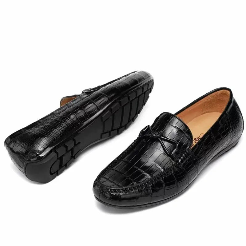 TREKHE | Klassische Loafer aus Krokodilleder – Echtes exotisches Leder, schwarze Slipper für Herren