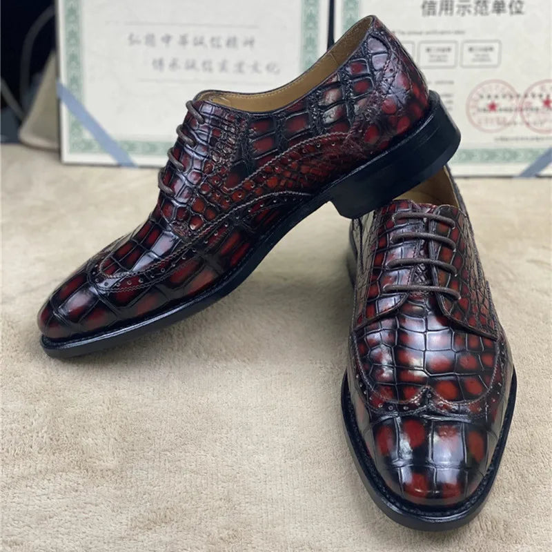 TREKHE | Prestige Artisan Brogue – Hand-Painted Oxford in Genuine Crocodile Belly Leather