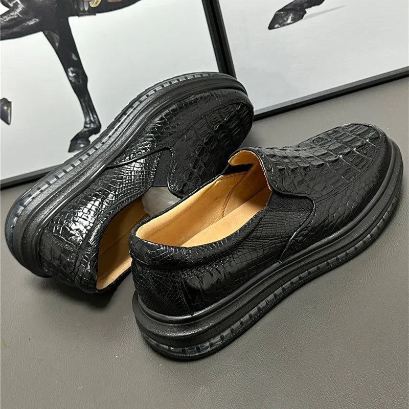 TREKHE | Imperial Black Crocodile Loafers – Weiche Slip-On-Lässige Eleganz