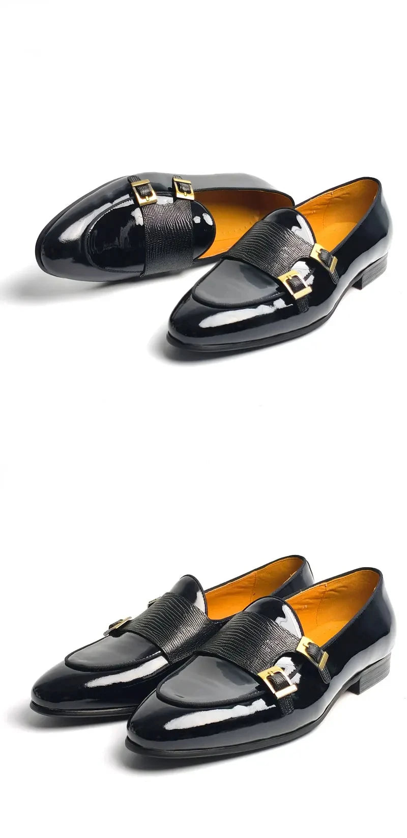 TREKHE | Elegante Lack-Monk-Loafer – Slipper aus echtem Leder mit Schnallen-Akzent