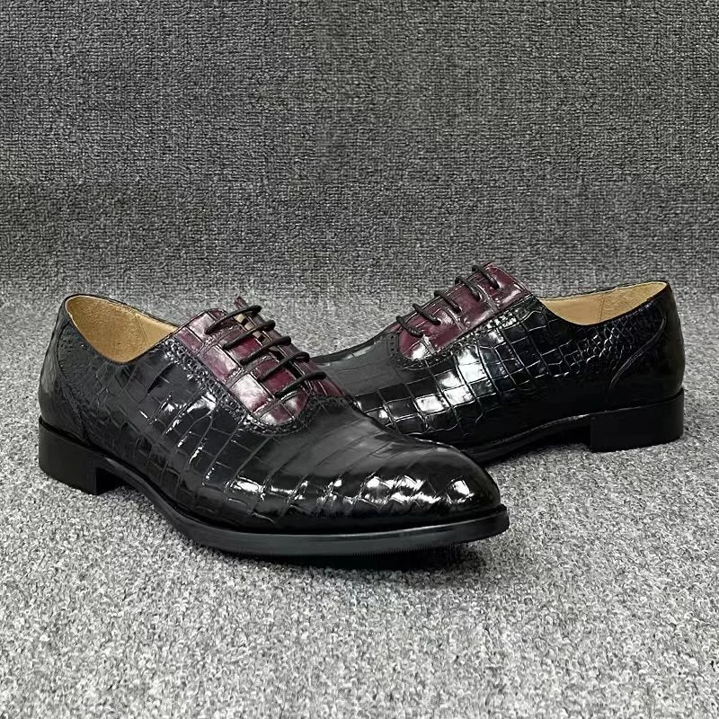 TREKHE | Prestige Dual-Tone Crocodile Oxford – Genuine Belly Skin, Handcrafted for Statement Elegance