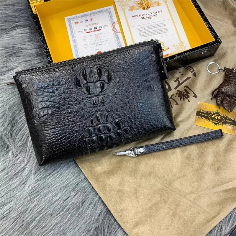TREKHE | Executive Clutch aus Krokodilleder – Große Umschlagtasche mit Handgelenksriemen für Herren