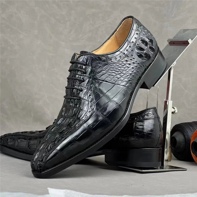 TREKHE | Exotic Crocodile Oxford Shoes – Men's Square Toe Lace-Up