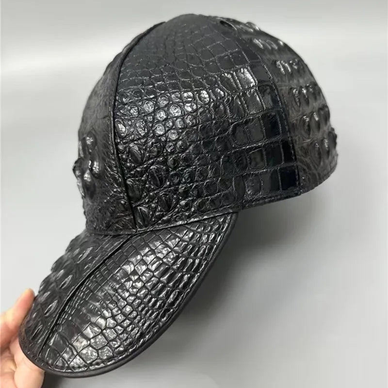 TREKHE | Urban Alligator Leather Snapback – Echtes exotisches Leder, schwarze verstellbare Kappe