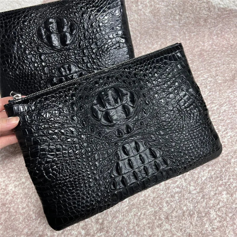 TREKHE | Heritage Crocodile Envelope Clutch – Klassische Leder-Handgelenktasche