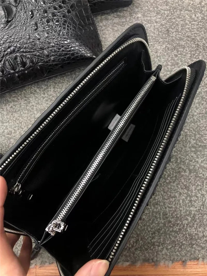 TREKHE | Executive Clutch aus Krokodilleder – 100 % echtes Alligatorleder, Business-Tasche mit Reißverschluss