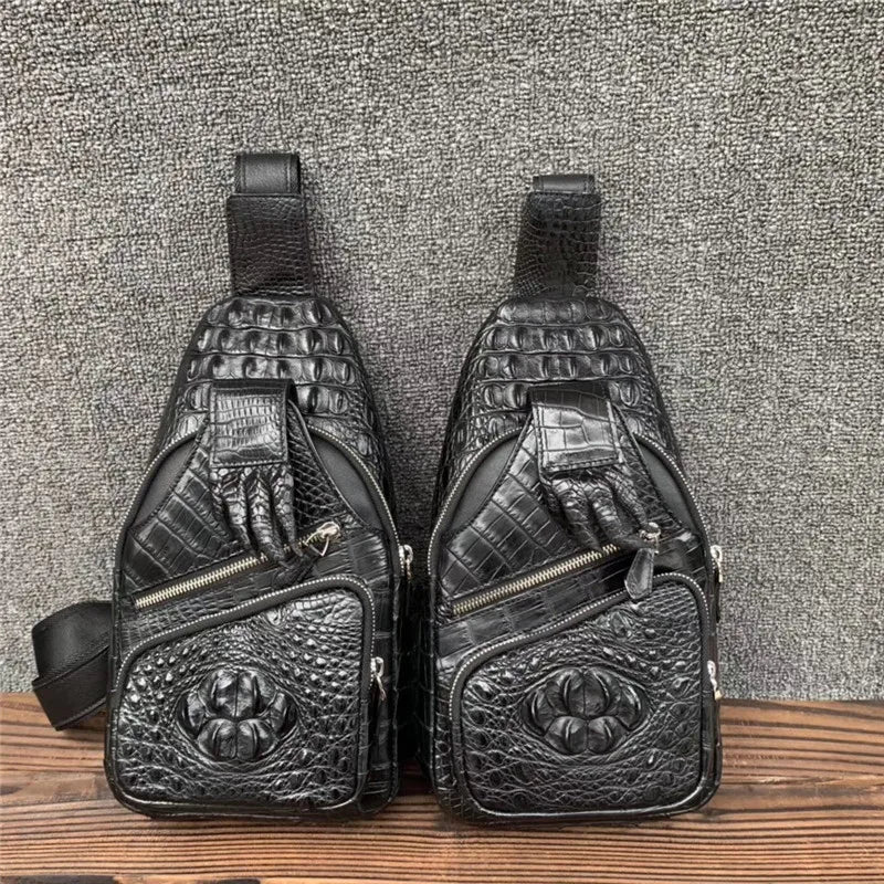TREKHE | Alligator Claw Signature Chest Bag – 100% Genuine Crocodile Leather Handcrafted Crossbody for Men