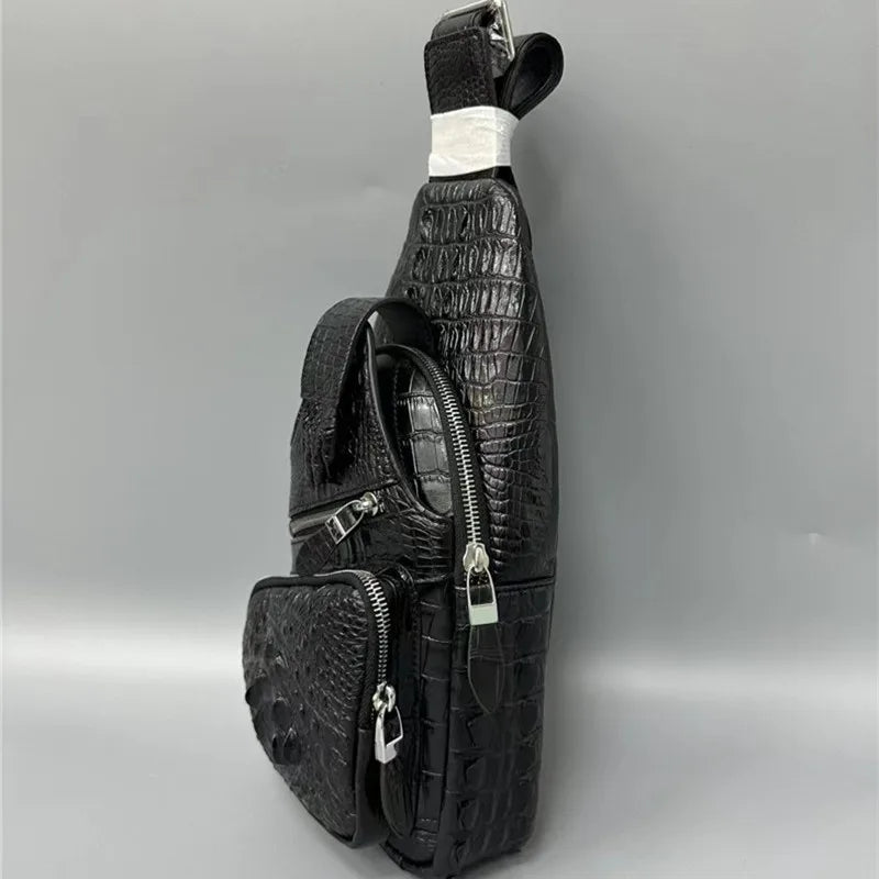 TREKHE | Alligator Claw Signature Chest Bag – 100% Genuine Crocodile Leather Handcrafted Crossbody for Men