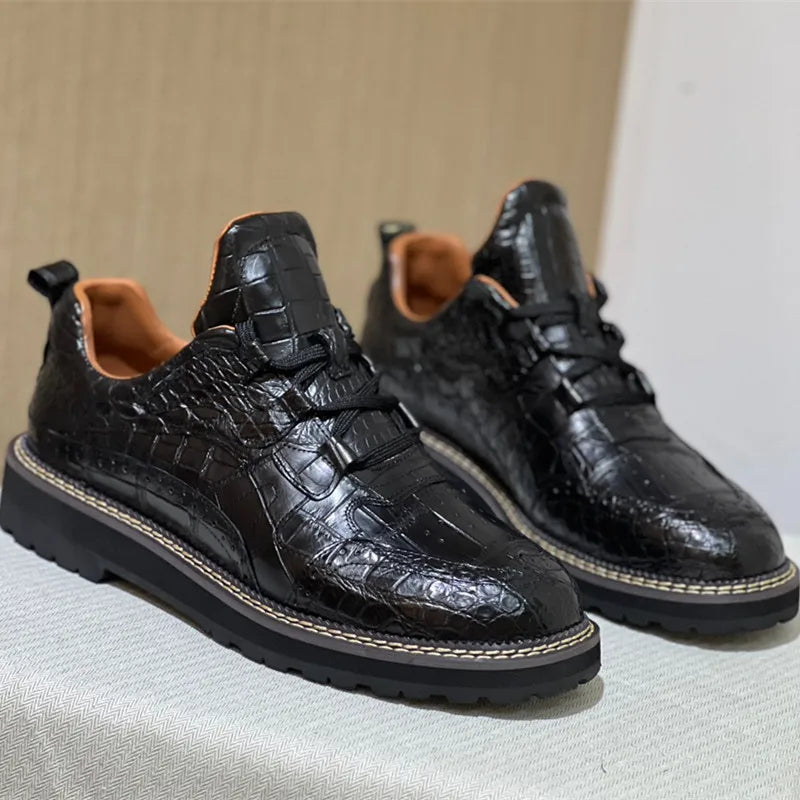 TREKHE | Crocodile Mid-Top Derby – 100% Genuine Belly Leather with Rugged Sole