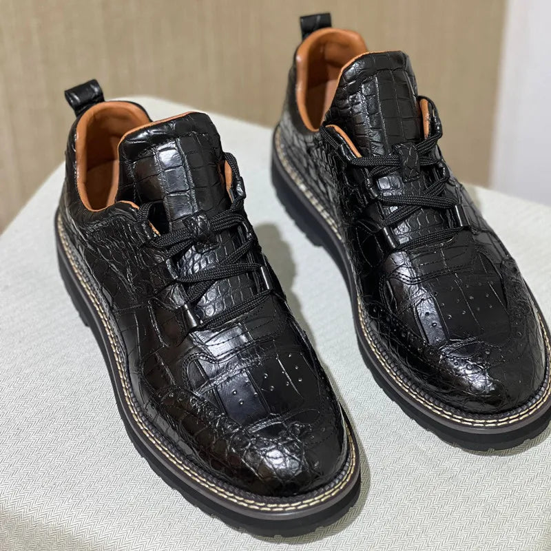 TREKHE | Crocodile Mid-Top Derby – 100% Genuine Belly Leather with Rugged Sole
