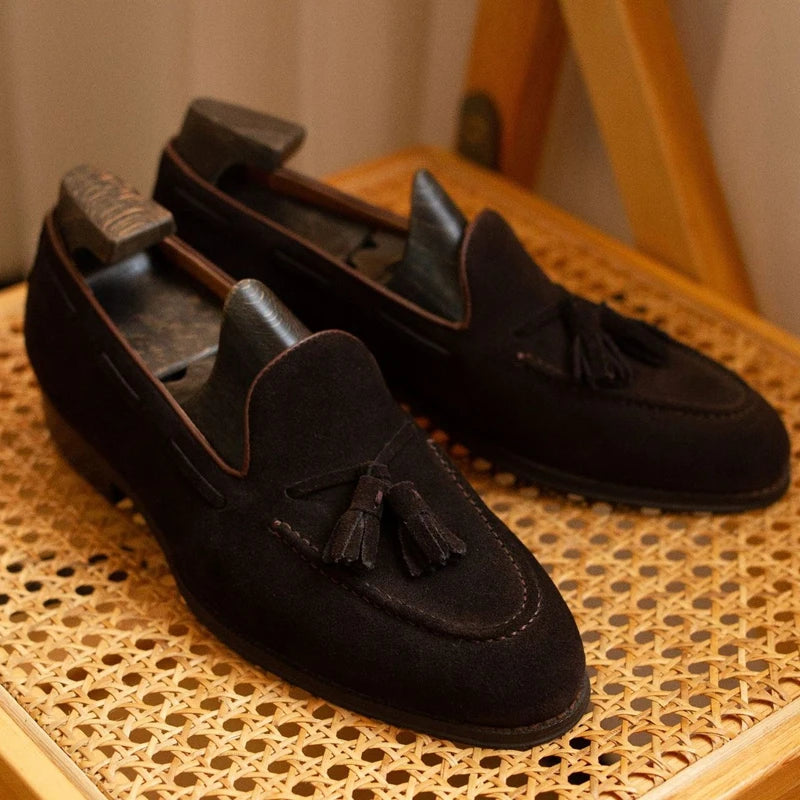 TREKHE | Suede Tassel Loafer – Classic Brown Slip-On Elegance