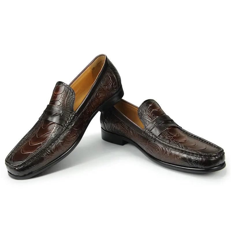 TREKHE | Klassische bedruckte Loafer – Slip-On-Echtleder für Eleganz im Alltag