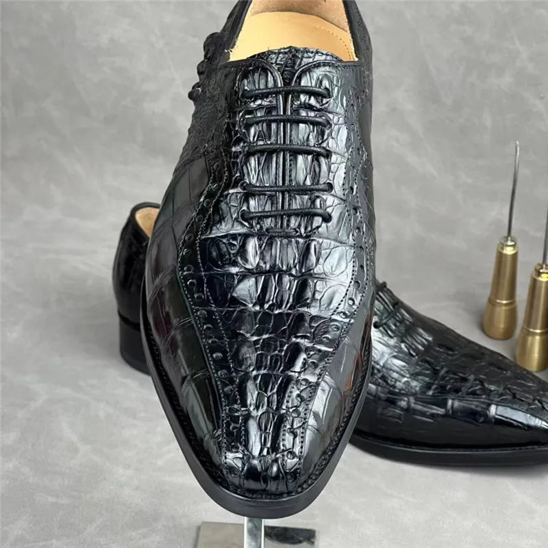 TREKHE | Exotic Crocodile Oxford Shoes – Men's Square Toe Lace-Up