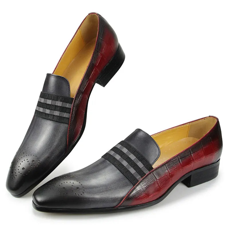 TREKHE | Grau-schwarze Slip-On-Loafer – Handgefertigtes Leder mit gestreiftem Akzent