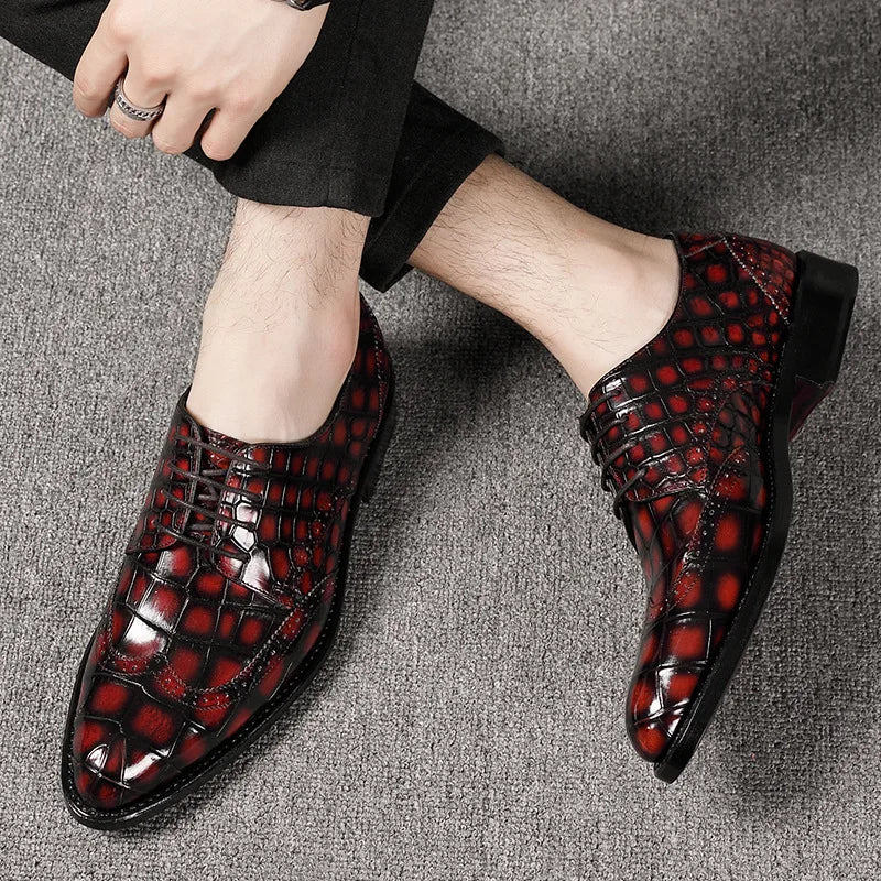 TREKHE | Prestige Artisan Brogue – Hand-Painted Oxford in Genuine Crocodile Belly Leather