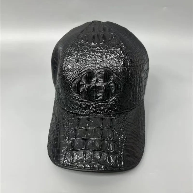 TREKHE | Urban Alligator Leather Snapback – Echtes exotisches Leder, schwarze verstellbare Kappe