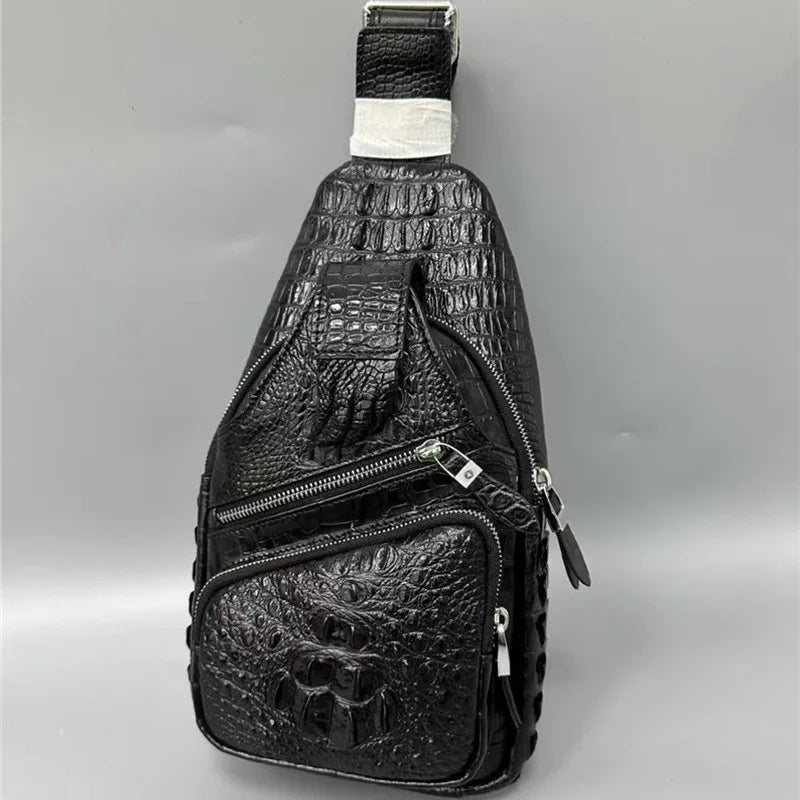 TREKHE | Alligator Claw Signature Chest Bag – 100% Genuine Crocodile Leather Handcrafted Crossbody for Men