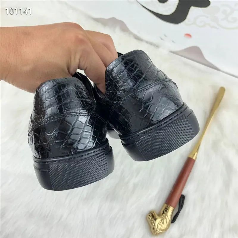 TREKHE | Essential Schnürschuhe aus Krokodilleder – Schwarze, exotische Wanderschuhe für Herren