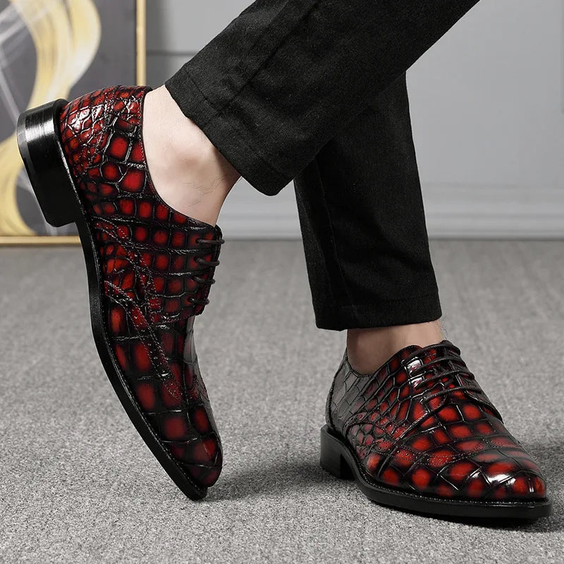 TREKHE | Prestige Artisan Brogue – Hand-Painted Oxford in Genuine Crocodile Belly Leather