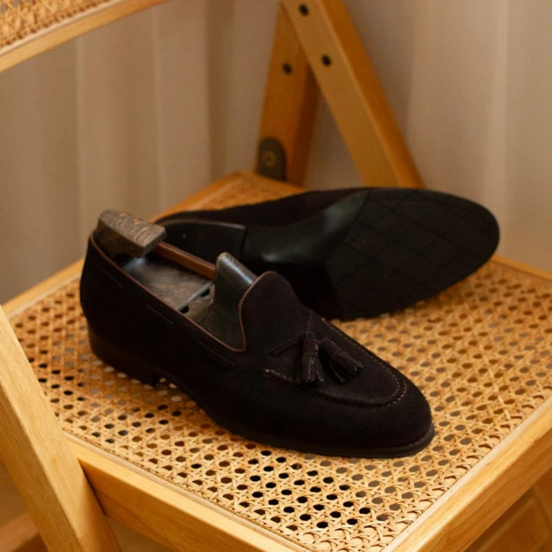 TREKHE | Suede Tassel Loafer – Classic Brown Slip-On Elegance