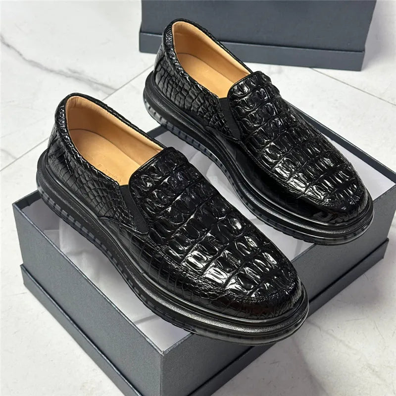 TREKHE | Imperial Black Crocodile Loafers – Weiche Slip-On-Lässige Eleganz
