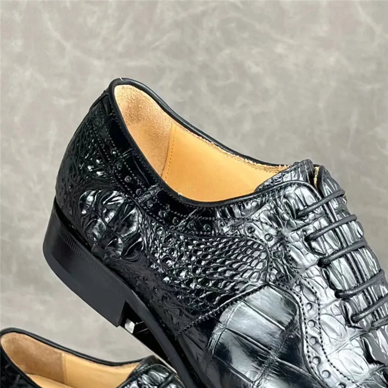 TREKHE | Exotic Crocodile Oxford Shoes – Men's Square Toe Lace-Up