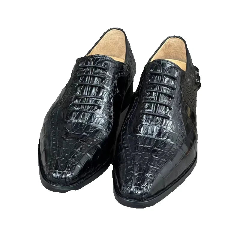 TREKHE | Exotic Crocodile Oxford Shoes – Men's Square Toe Lace-Up