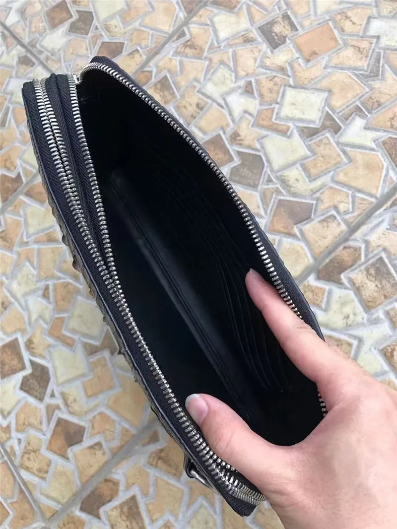 TREKHE | Valor Krokodil-Reißverschluss-Clutch – Organizer-Tasche aus weichem Leder